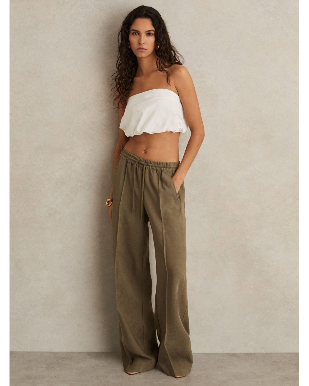 Reiss Brown Cotton-Blend Bandeau Puffball Top