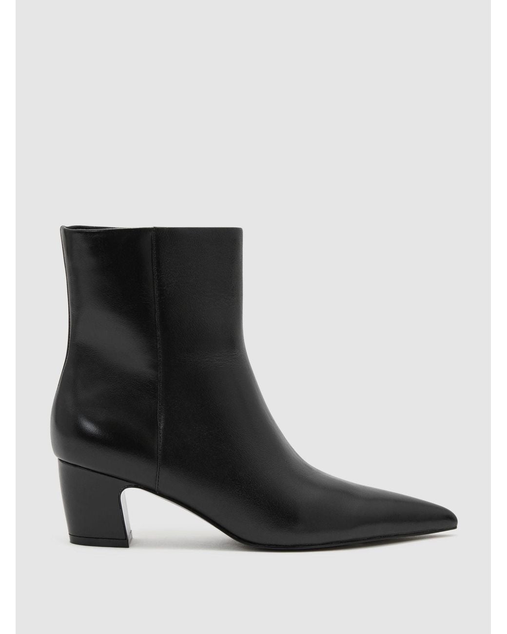 Reiss Black Leather Pointed-Toe Low-Heel Ankle Boots