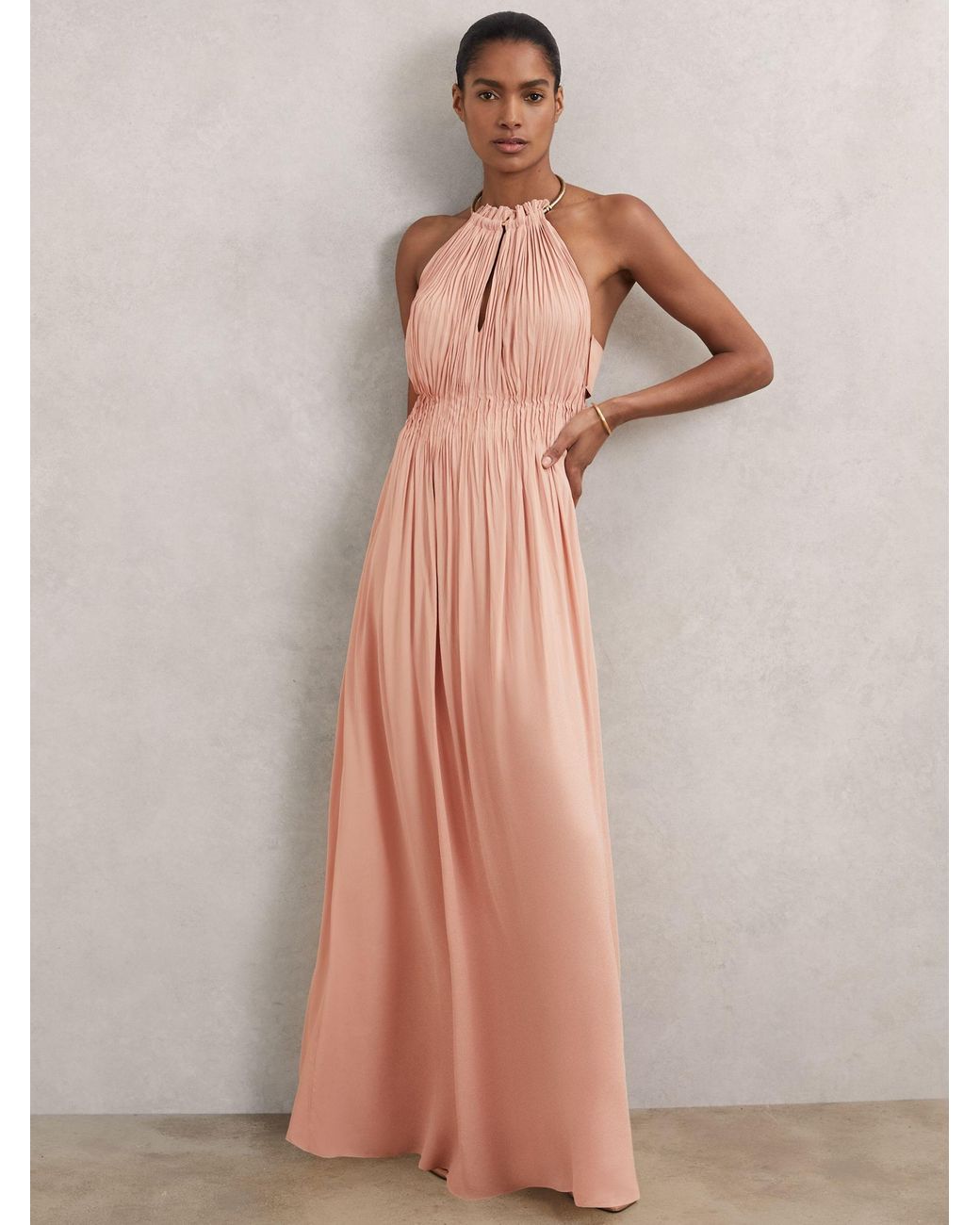 Reiss Vinnie - Pink Ring-detail Halterneck Maxi Dress, Us 10
