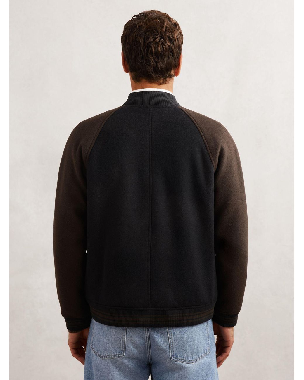 Reiss Black Wool-Blend Colour-Block Bomber Jacket for men