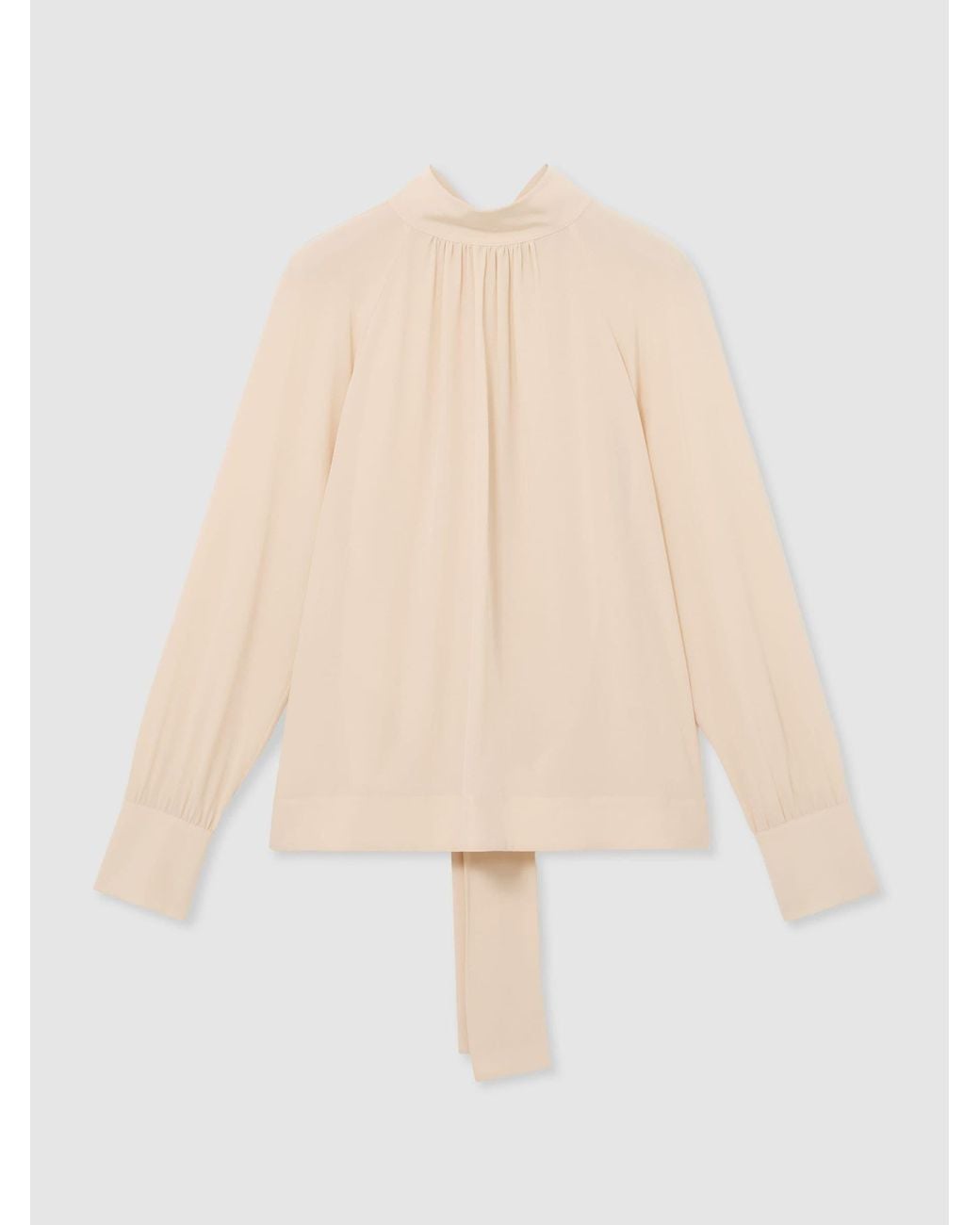 Reiss Natural Lila - Peach Orange Silk Tie-neck Long-sleeve Blouse, Us 2