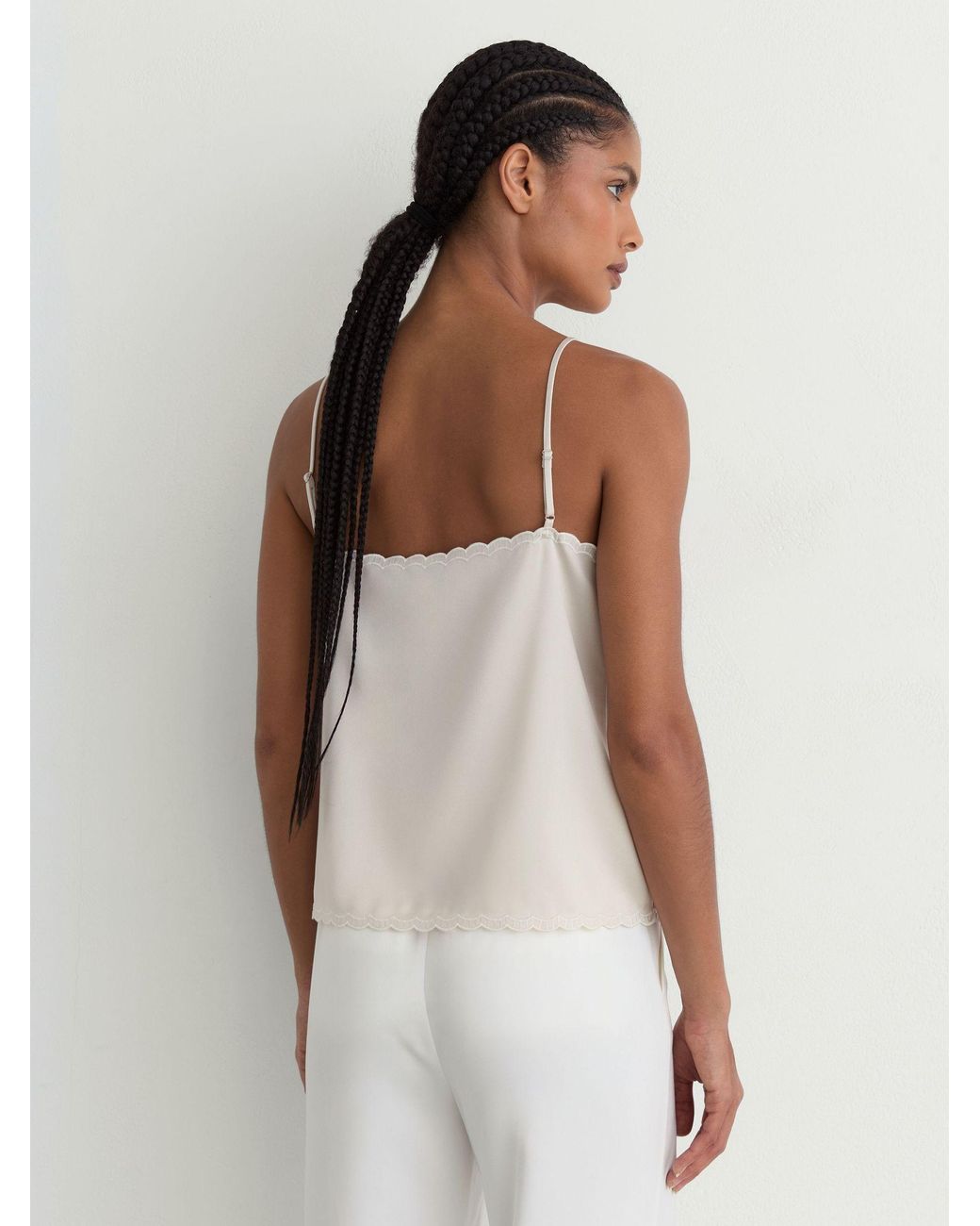 Reiss Natural Joanie - Neutral Satin Lace-detail Cami Top, Us 14