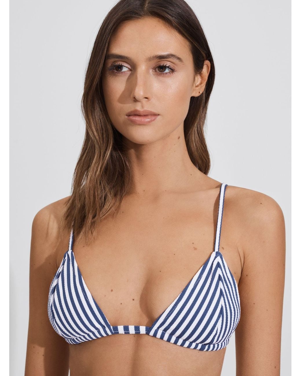 FELLA SWIM Blue Fella Striped Triangle Bikini Top