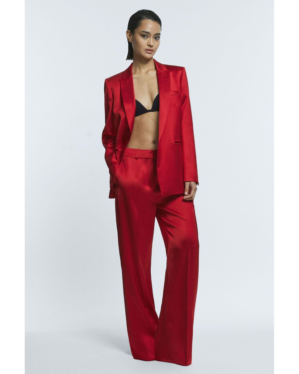ATELIER Red Satin Single Breasted Blazer Lyst
