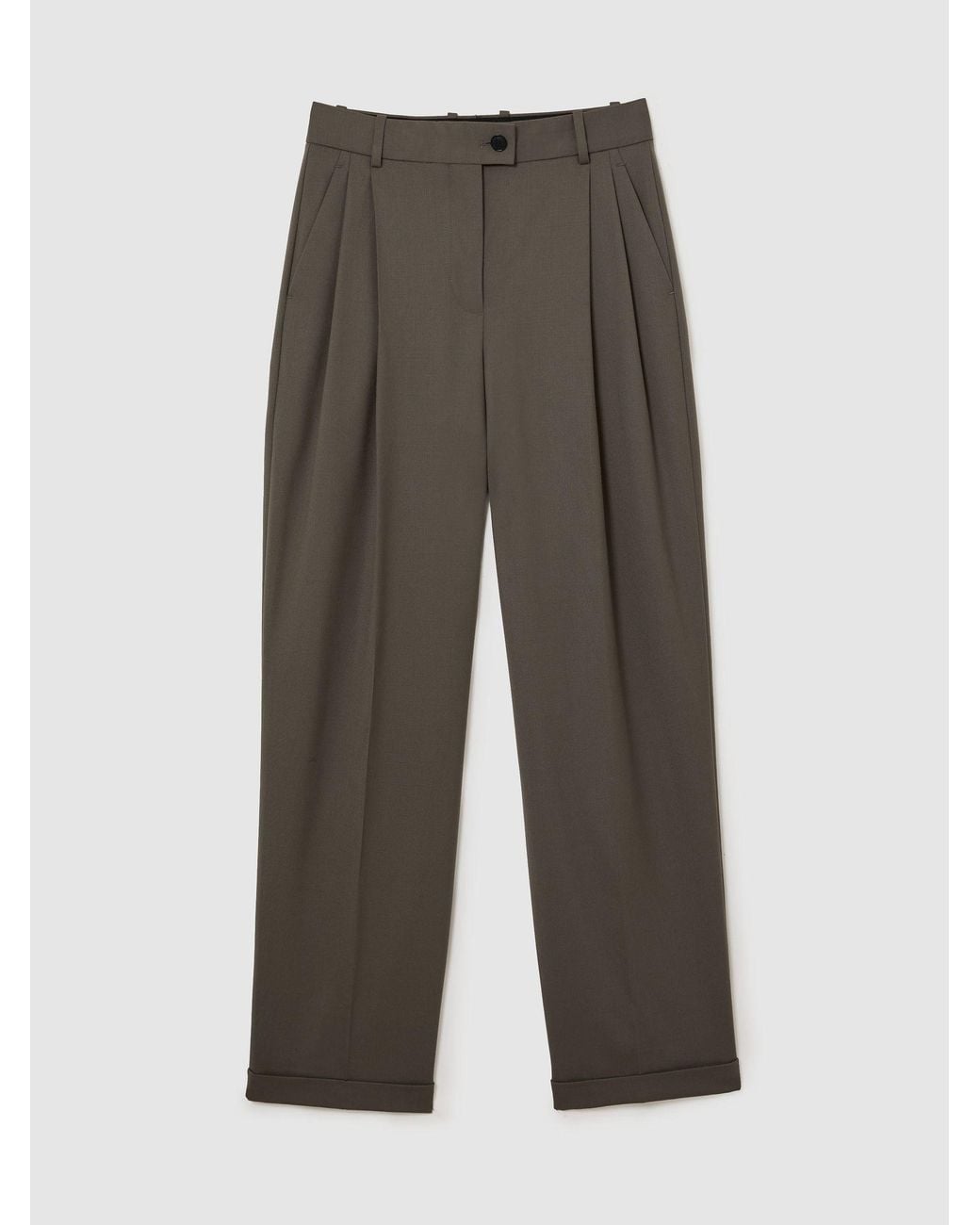 Reiss Gray Sage Leisel Petite Wool-Blend Wide-Leg Pleated Suit Trousers