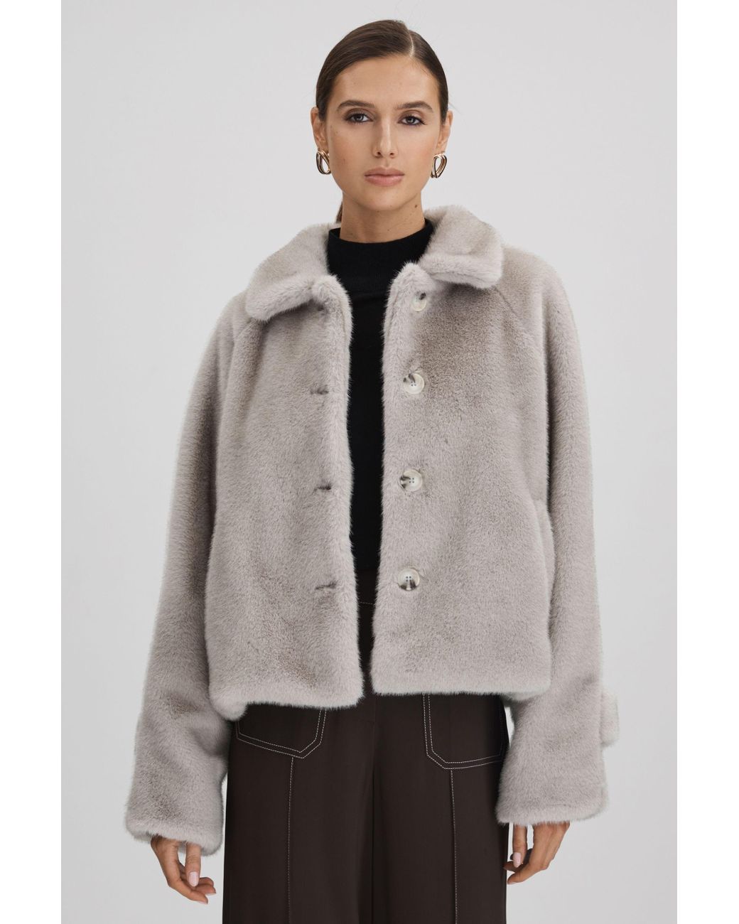 Light grey clearance faux fur coat