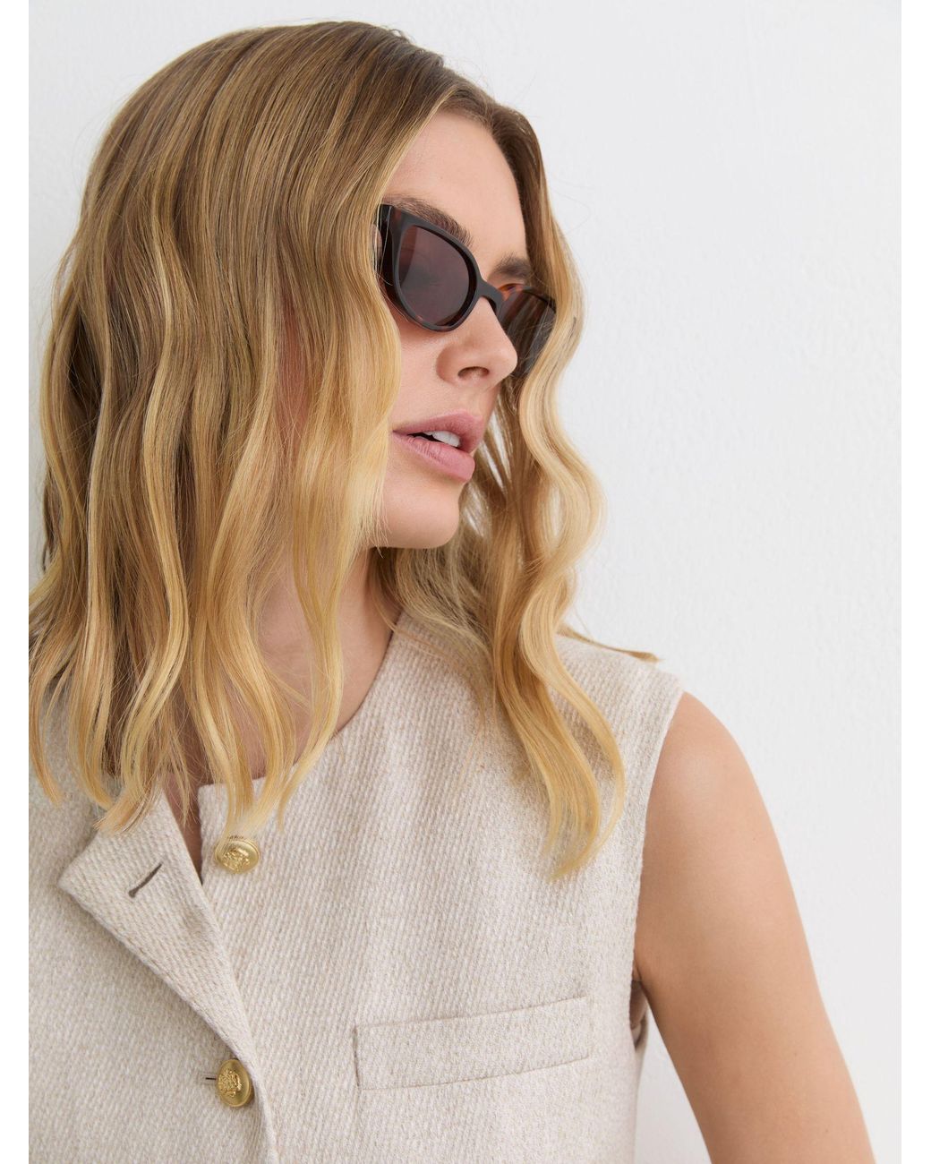Reiss White Neutral Nolah Linen-Blend Textured Long-Line Waistcoat