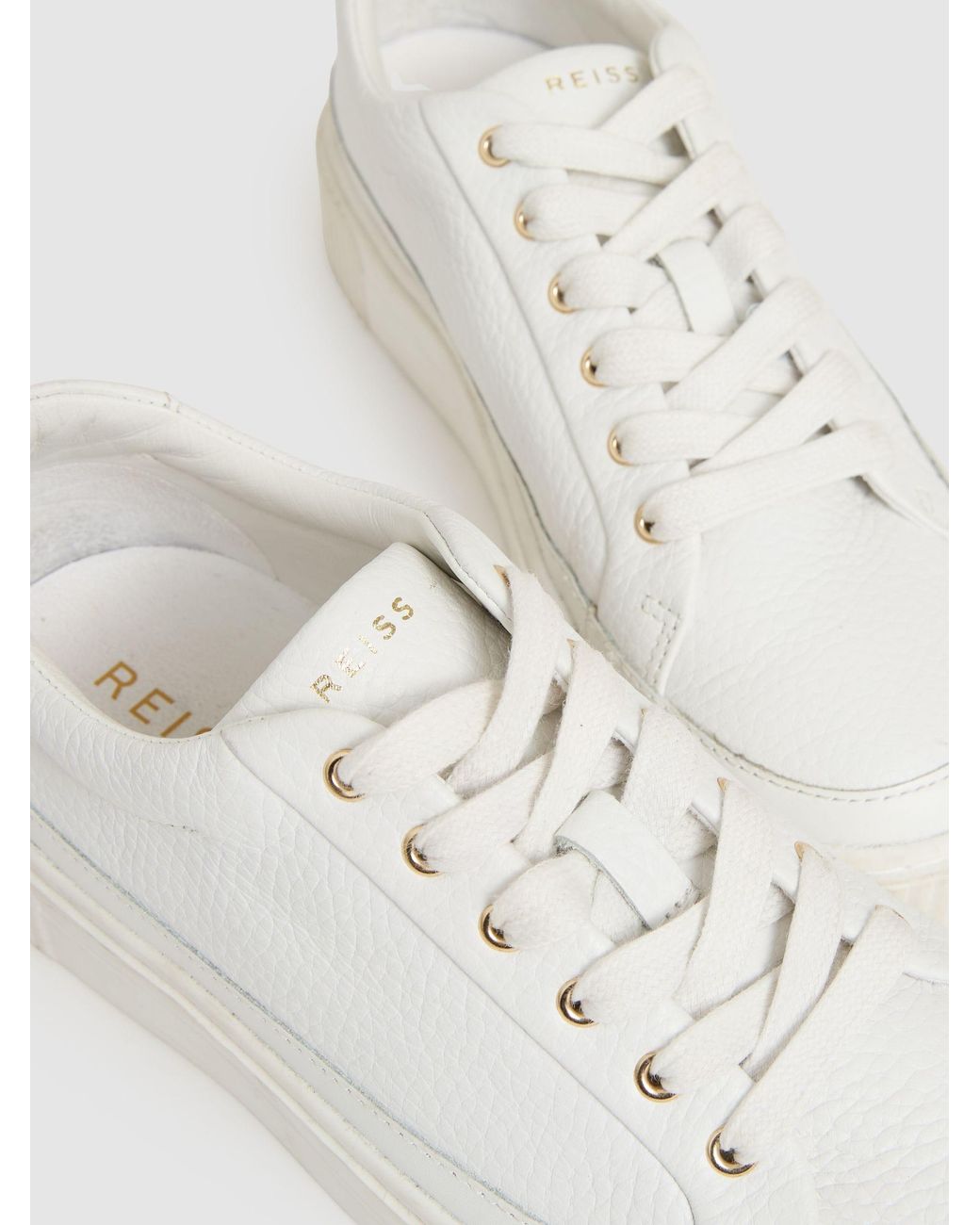 Reiss White Grained Leather Platform Trainers