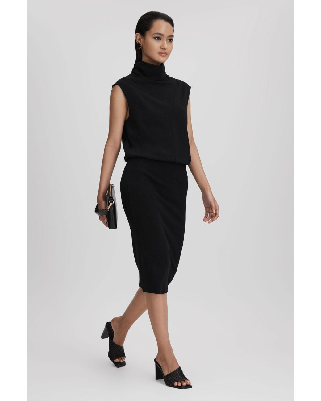 Reiss Cici Black Roll Neck Draped Midi Dress Xs Lyst UK
