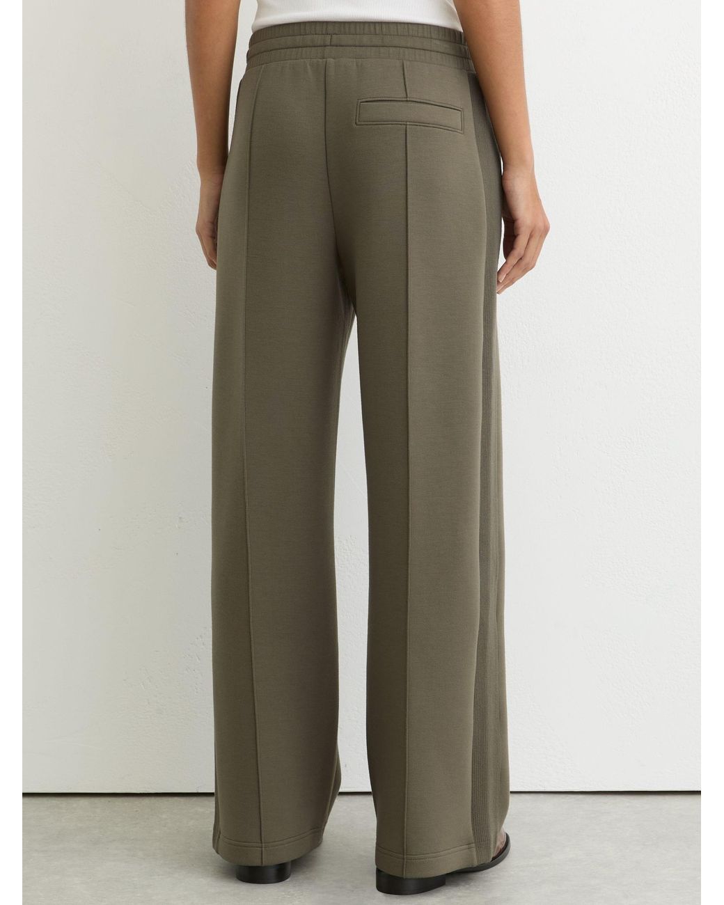 Reiss Bella - Khaki Green Premium Interlock Wide-leg Joggers, L Regular (uk 16-18)