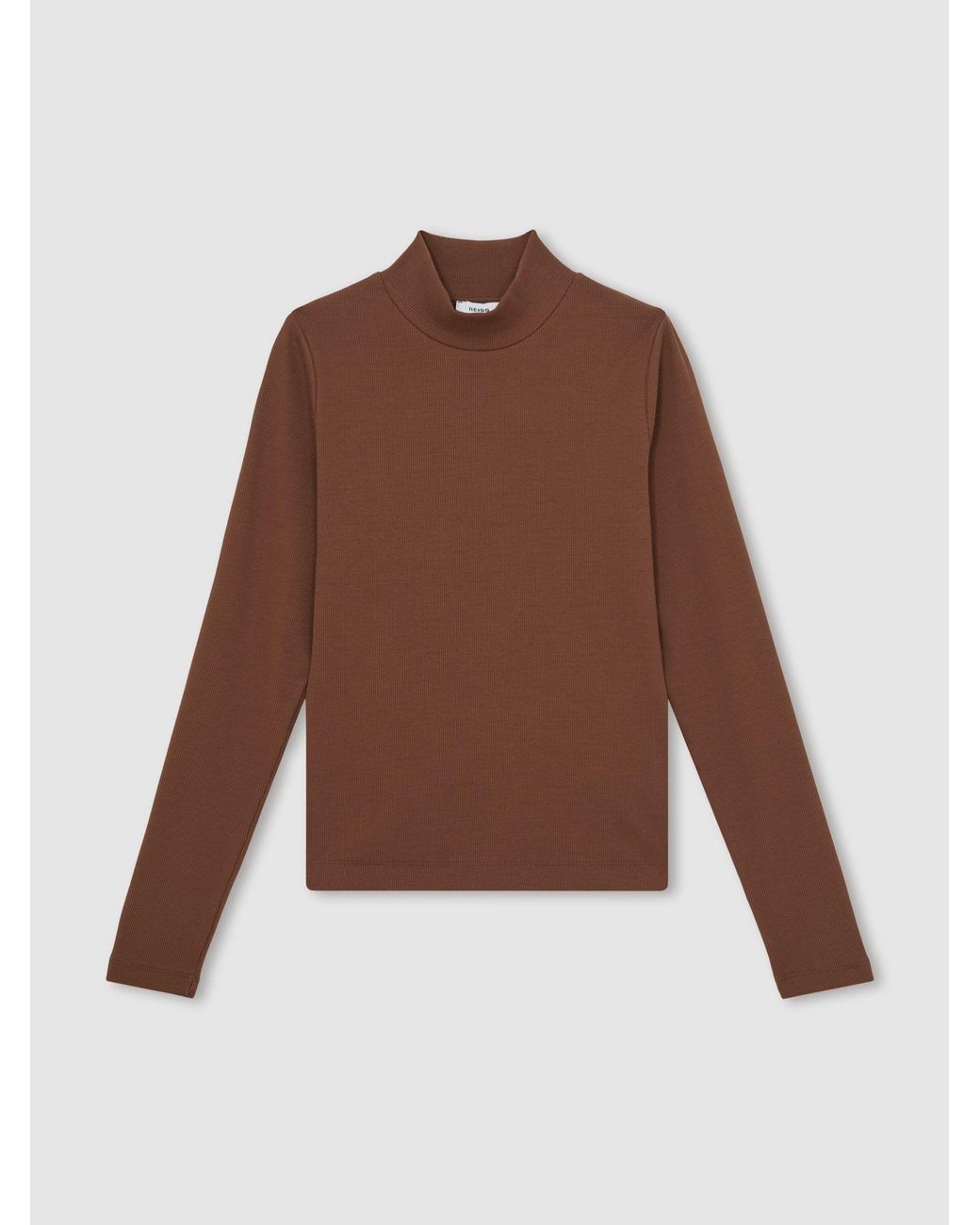 Reiss Brown Stretch-Cotton Funnel-Neck Top