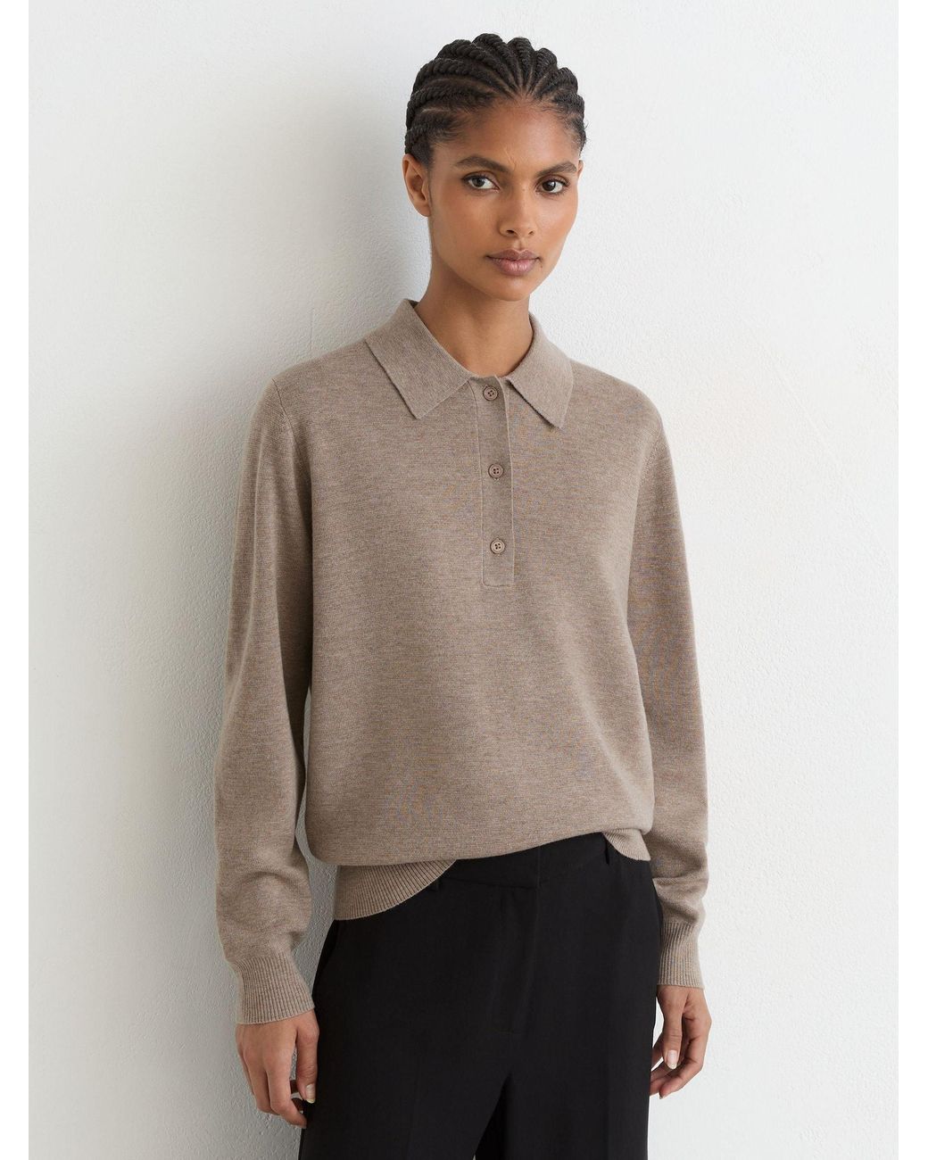 Reiss White Merino Wool Knitted Polo Jumper