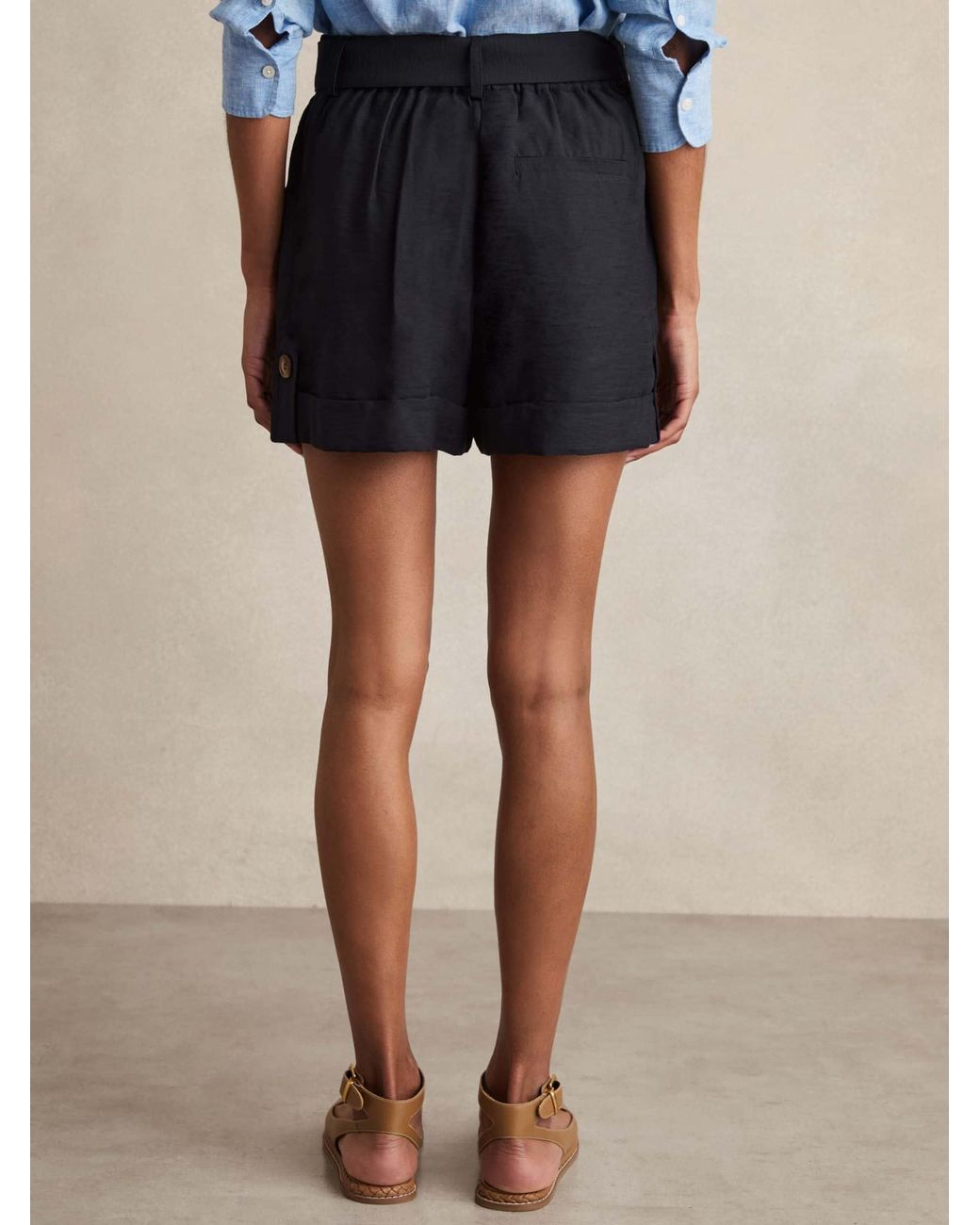 Reiss Blue Belted Button Tab Shorts