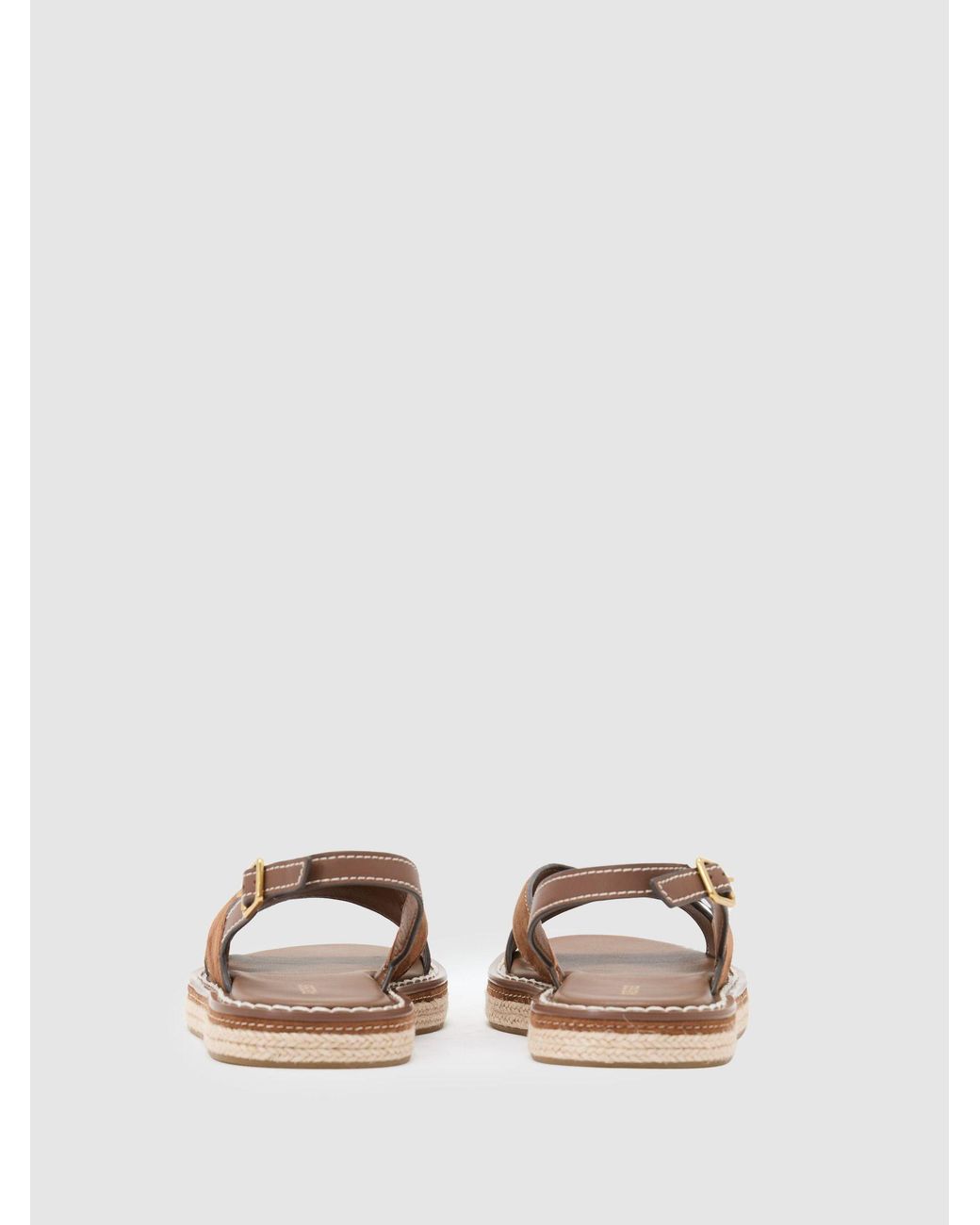 Reiss Brown Suede Contrast-Stitch Flat Sandals