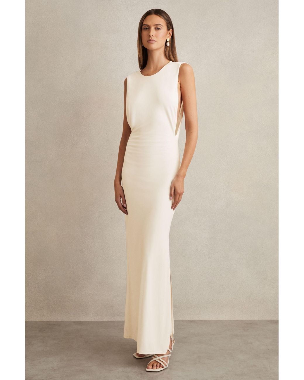 Reiss Natural Milena Jersey Draped Bodycon Maxi Dress