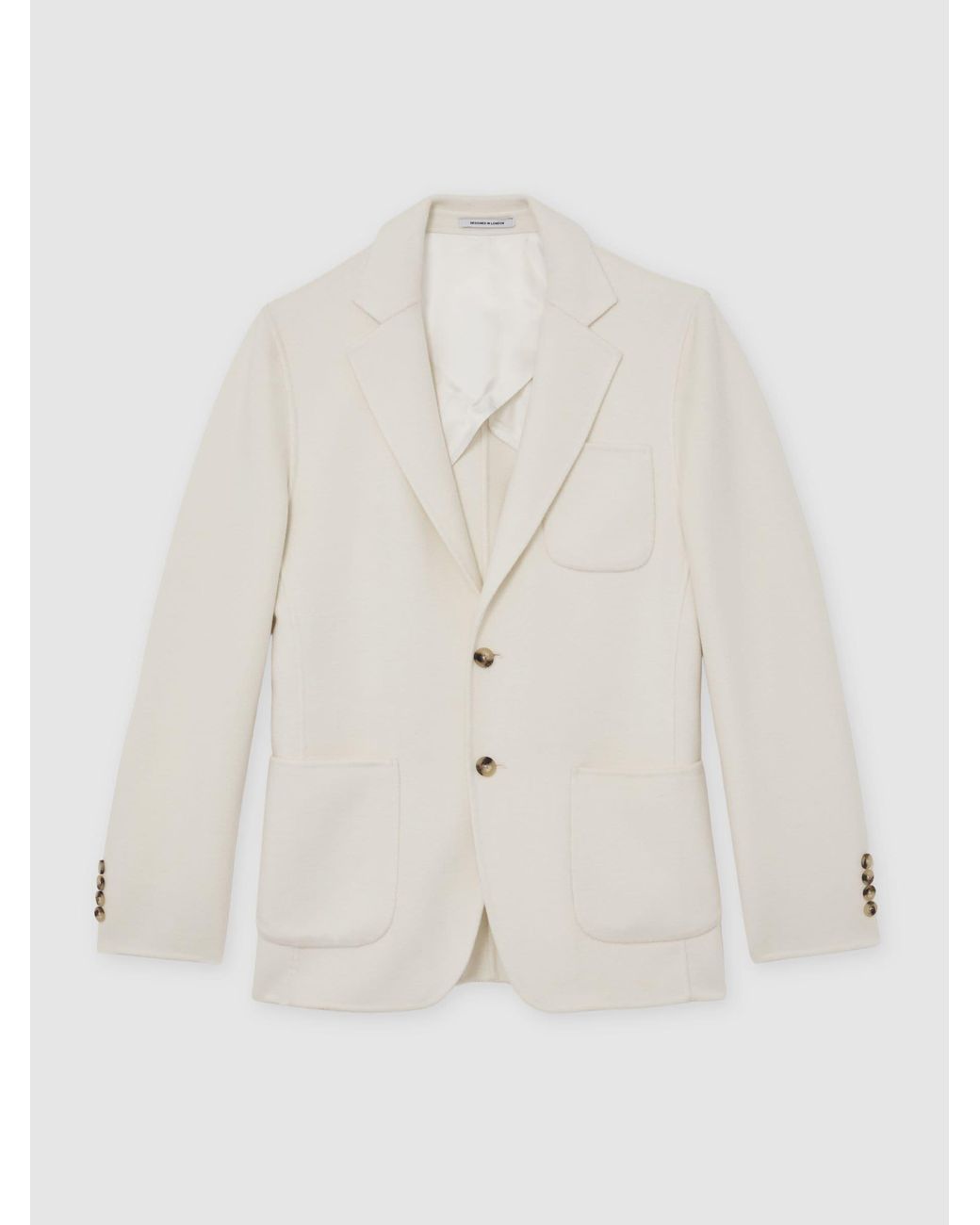 Reiss White Wool-Blend Single-Breasted Blazer Tailored-Fit for men