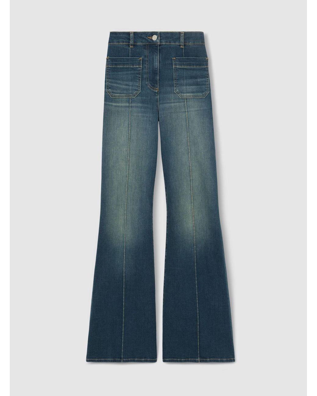 Reiss Blue Mid Sakura Tall Patch-Pocket Flared Jeans