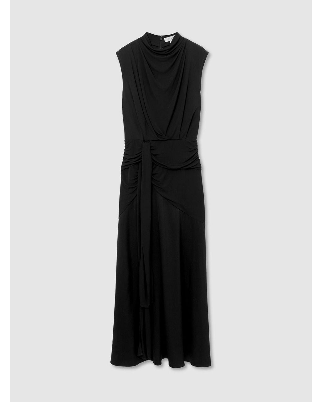 Reiss Black Draped High-Neck Sleeveless Maxi Dress