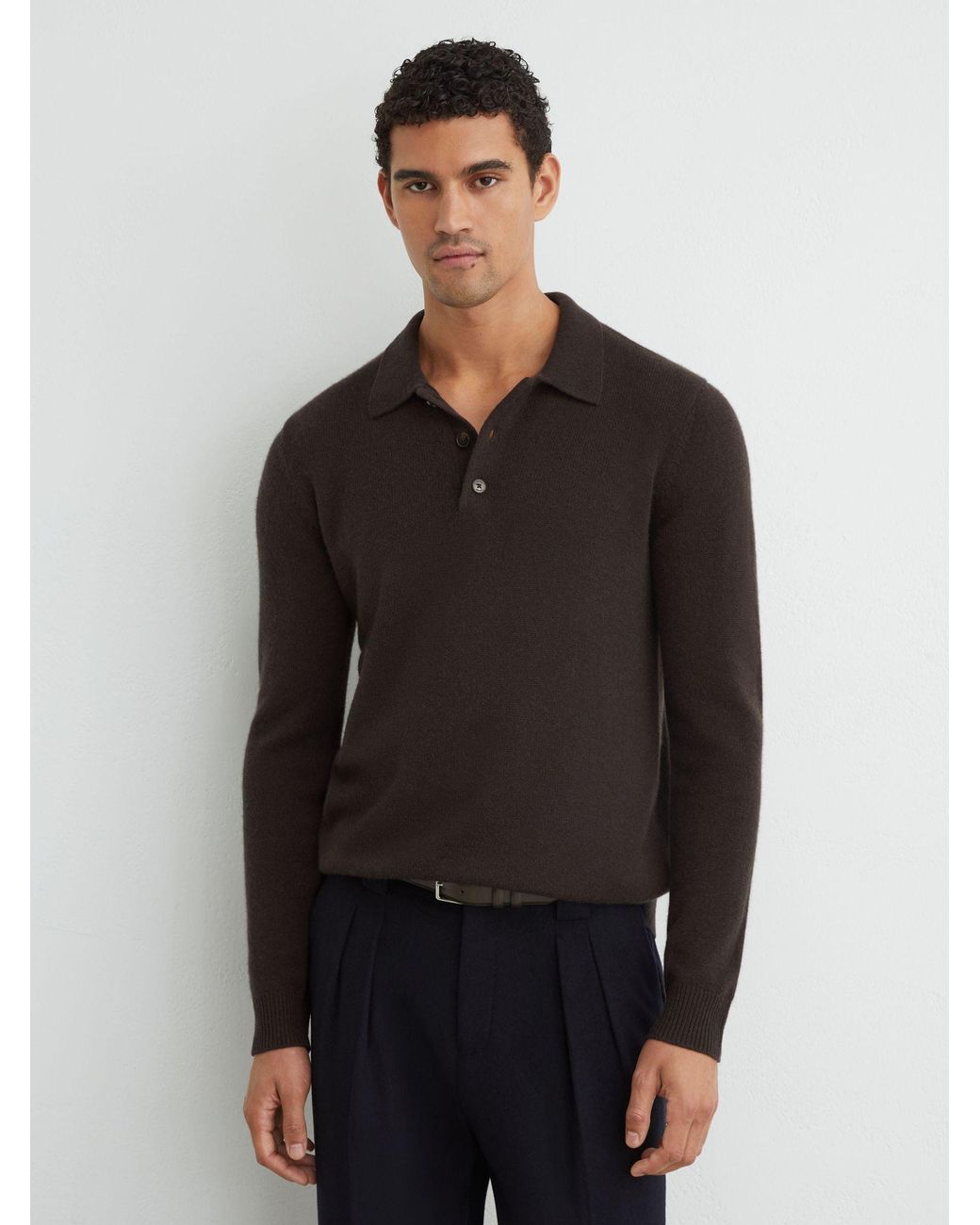 Reiss Black Cashmere Half-Button Polo Jumper for men