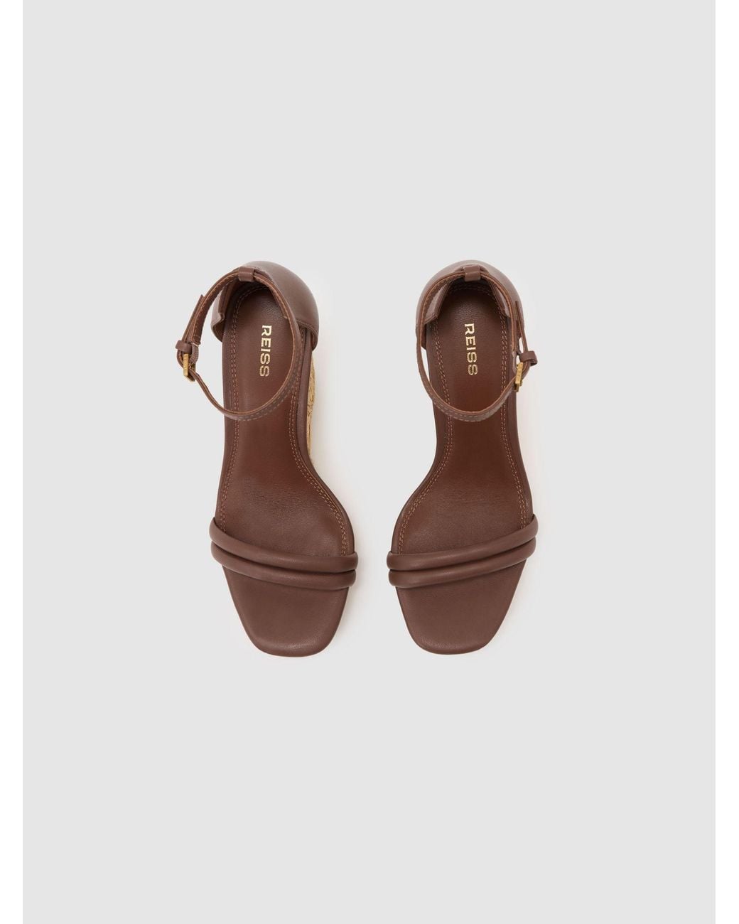 Reiss Natural Leather Embroidered-Wedge Sandals