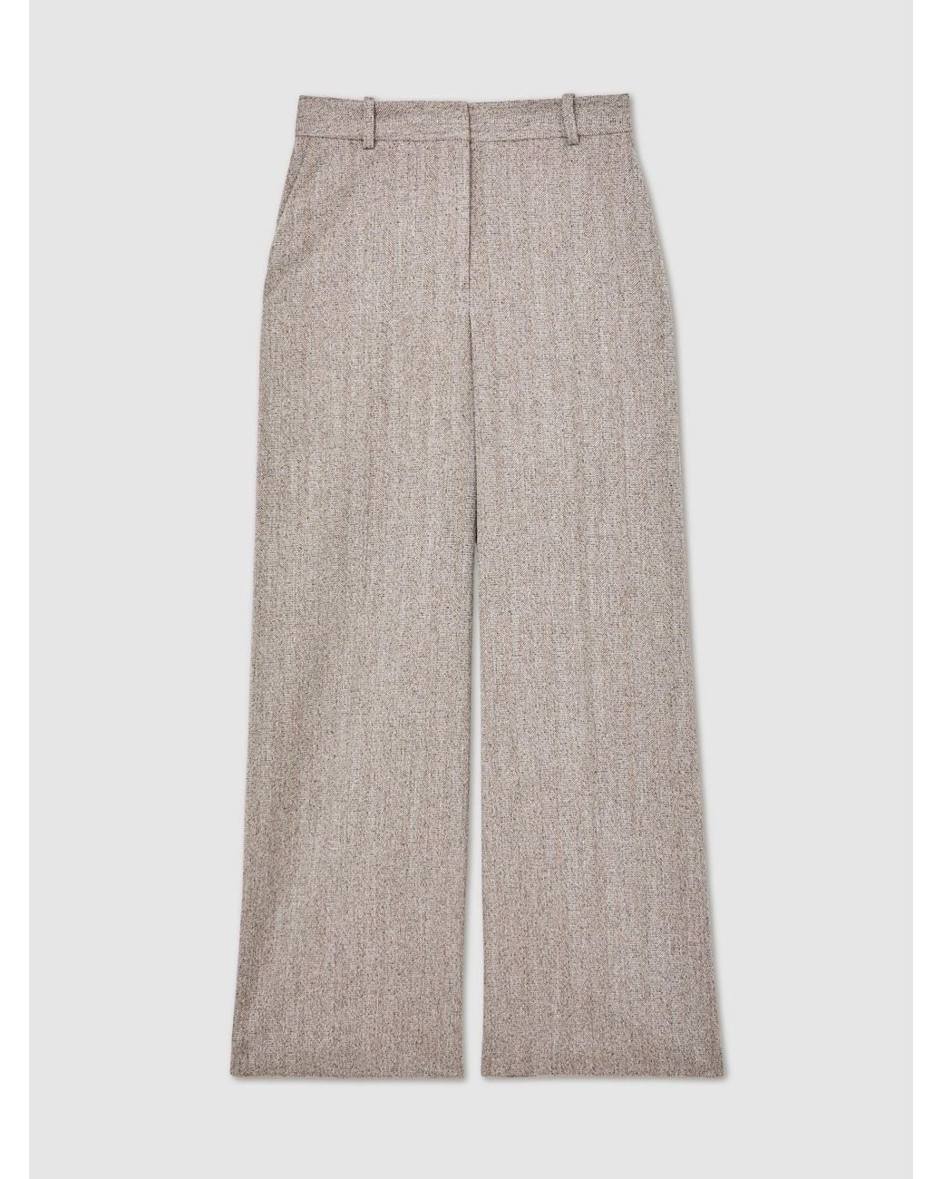 Reiss Gray Wide-Leg Textured Tailored Trousers