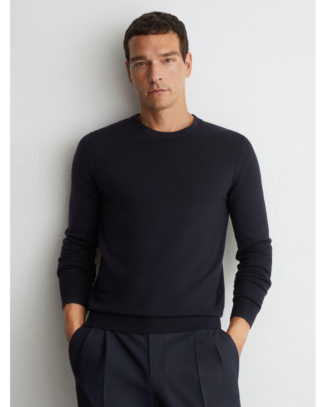 Reiss Blue Wessex - Navy Merino Wool Crew-neck Jumper, Xxl for men