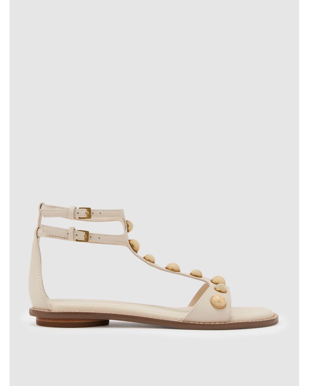 Reiss Black Leather Studded Flat Sandals