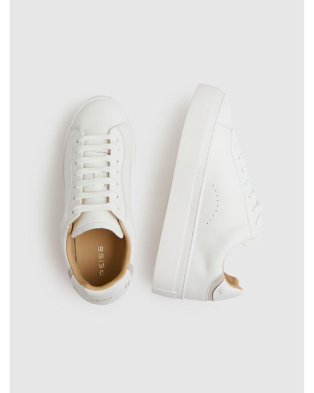 Reiss White Francesca Low-Top Leather Trainers Sneakers