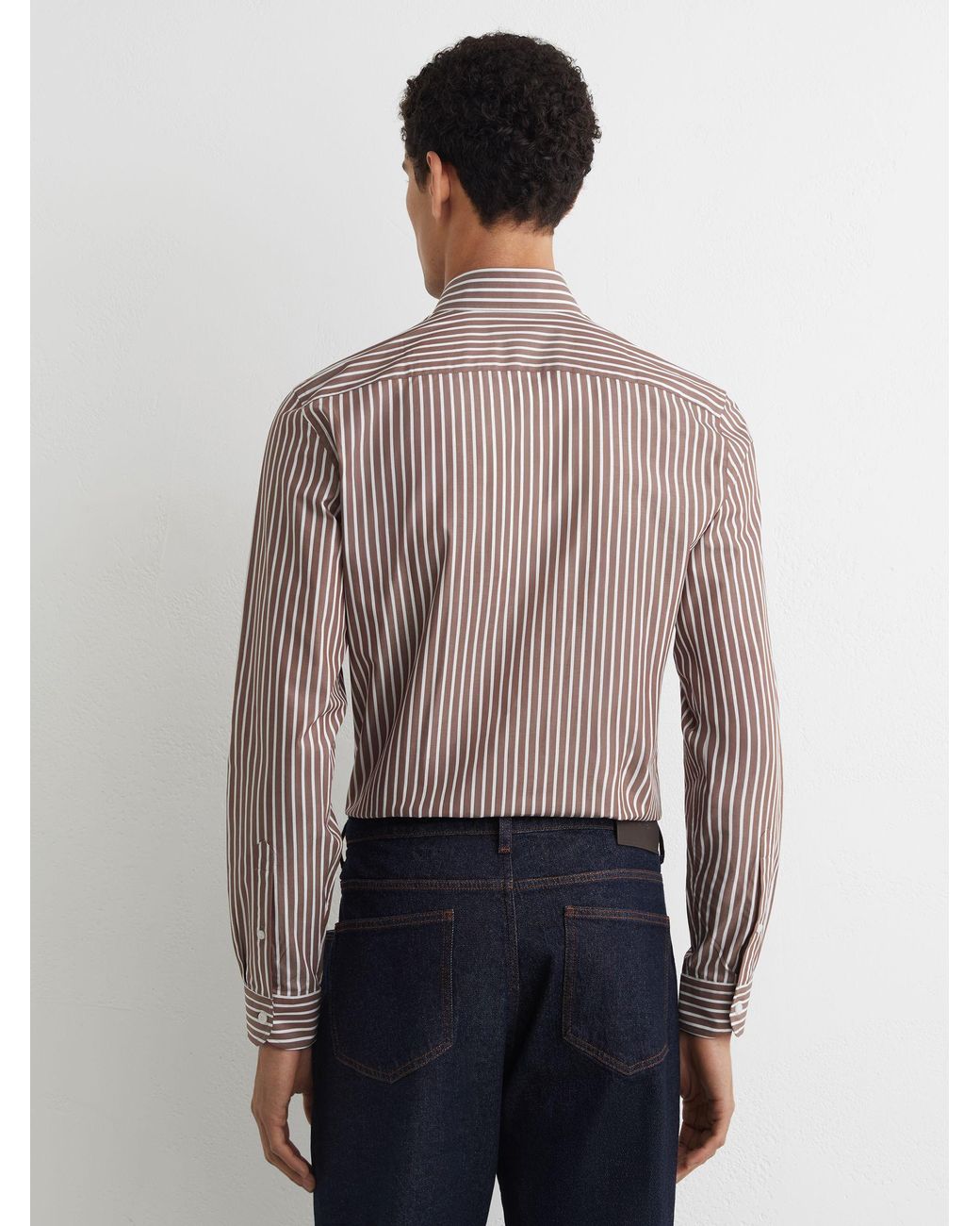 Reiss Guyton - Brown Cotton Stripe Button-down Shirt Regular-fit, 14.5 for men