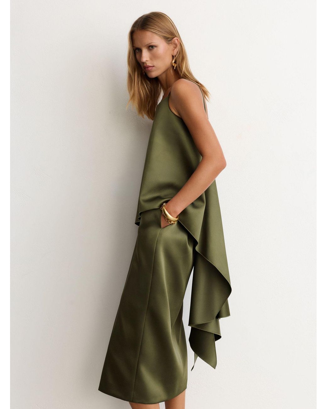 Reiss Natural Satin Straight Midi Skirt