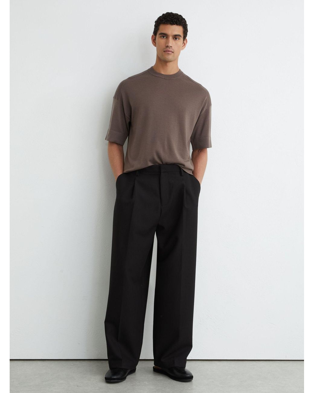 Reiss Brown Merino Wool Relaxed Knit T-Shirt for men