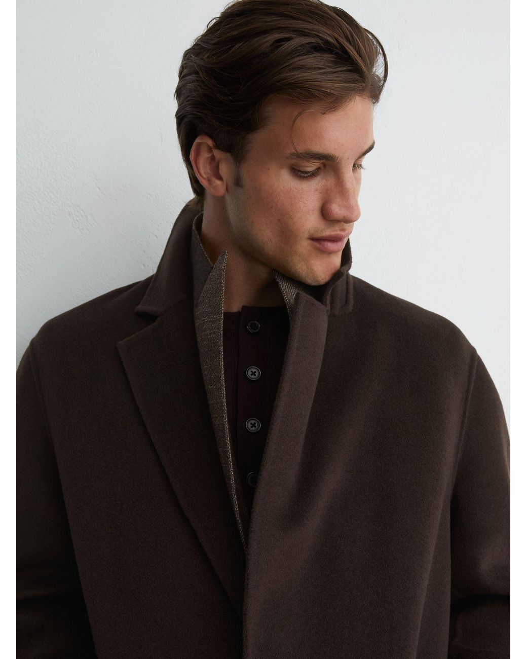 Reiss Black Wool-Blend Blindseam Relaxed-Fit Coat for men