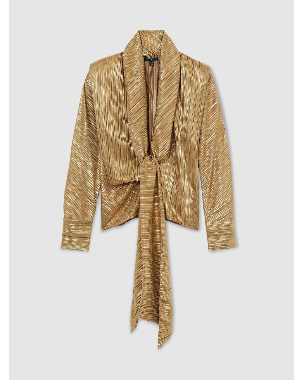 ATELIER Black Metallic Plissé Tie-Front Shirt