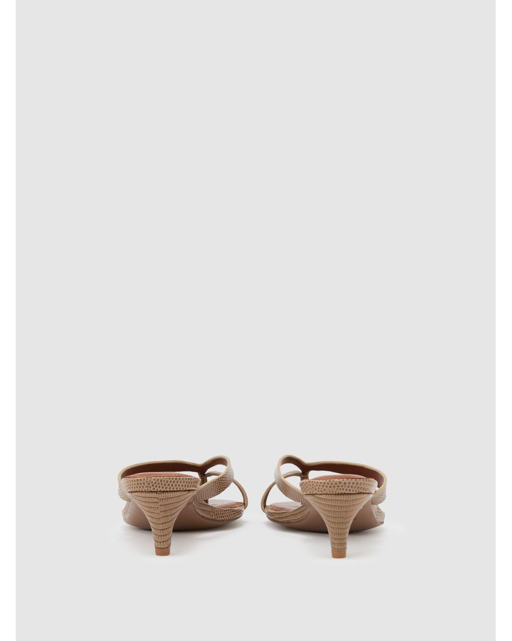 Reiss White Leather Lizard-Effect Kitten-Heel Sandals