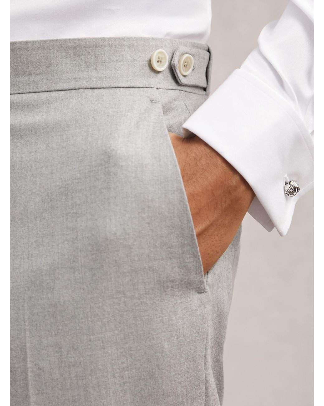 Reiss Natural Wool-Flannel Tailored-Fit Suit Trousers for men