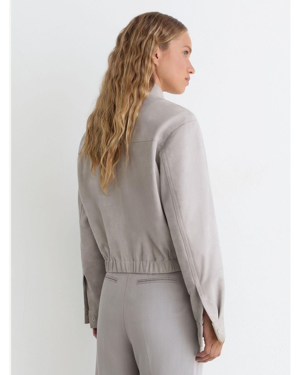 Reiss White Lottie Petite Cropped Bomber Jacket