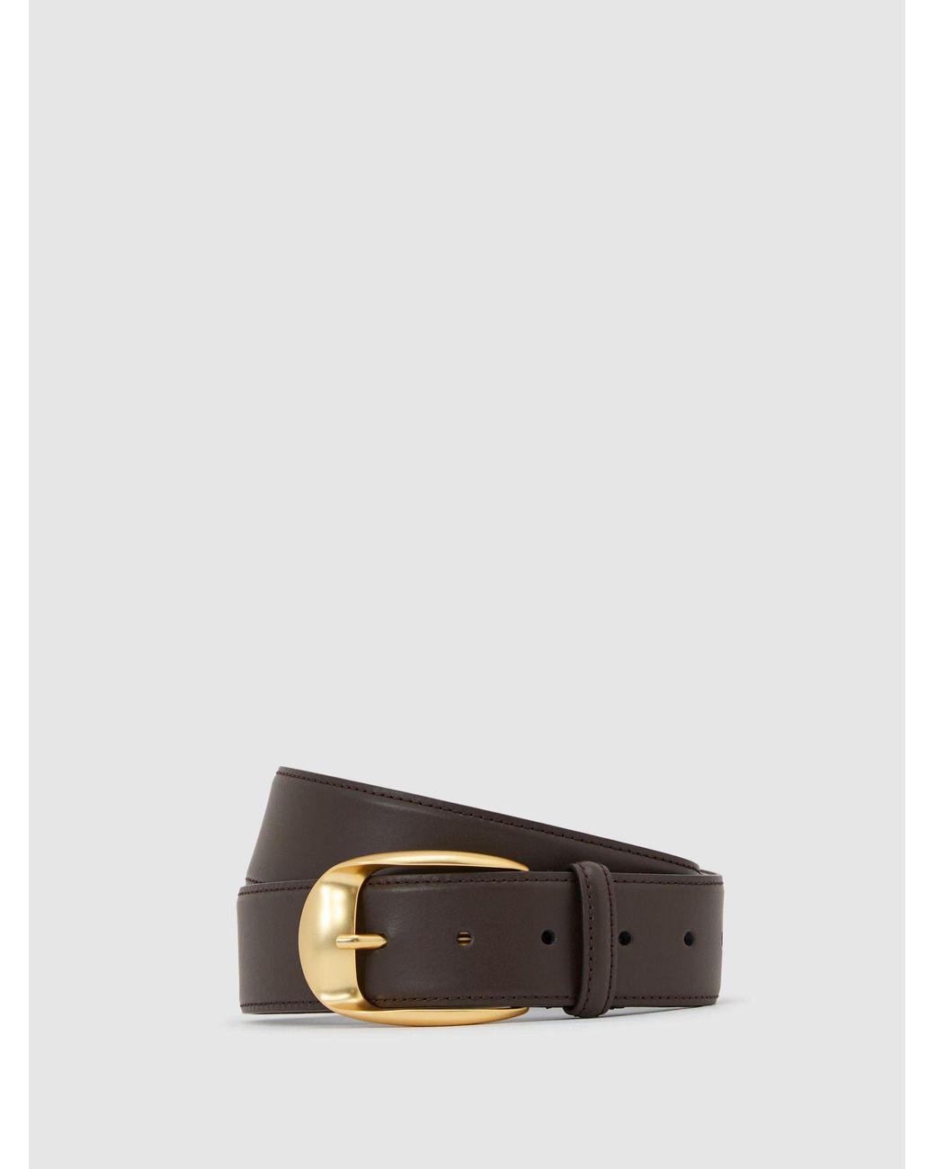 Reiss Gray Leather Rounded-Buckle Belt
