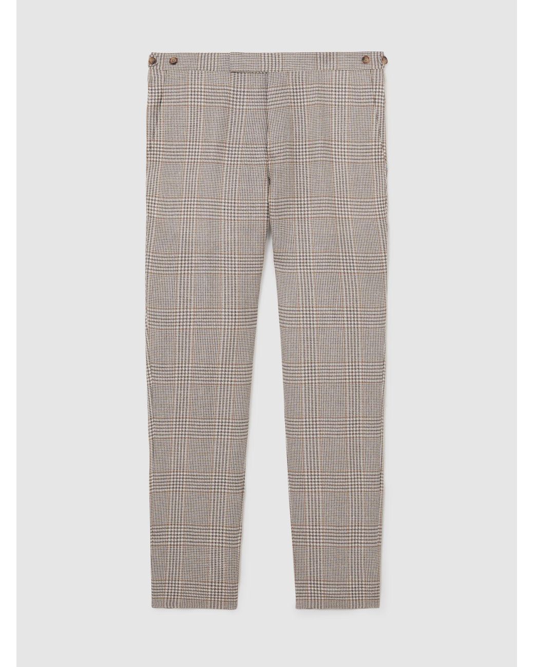 Reiss White Tailored Fit Linen-Wool Check Suit Trousers for men