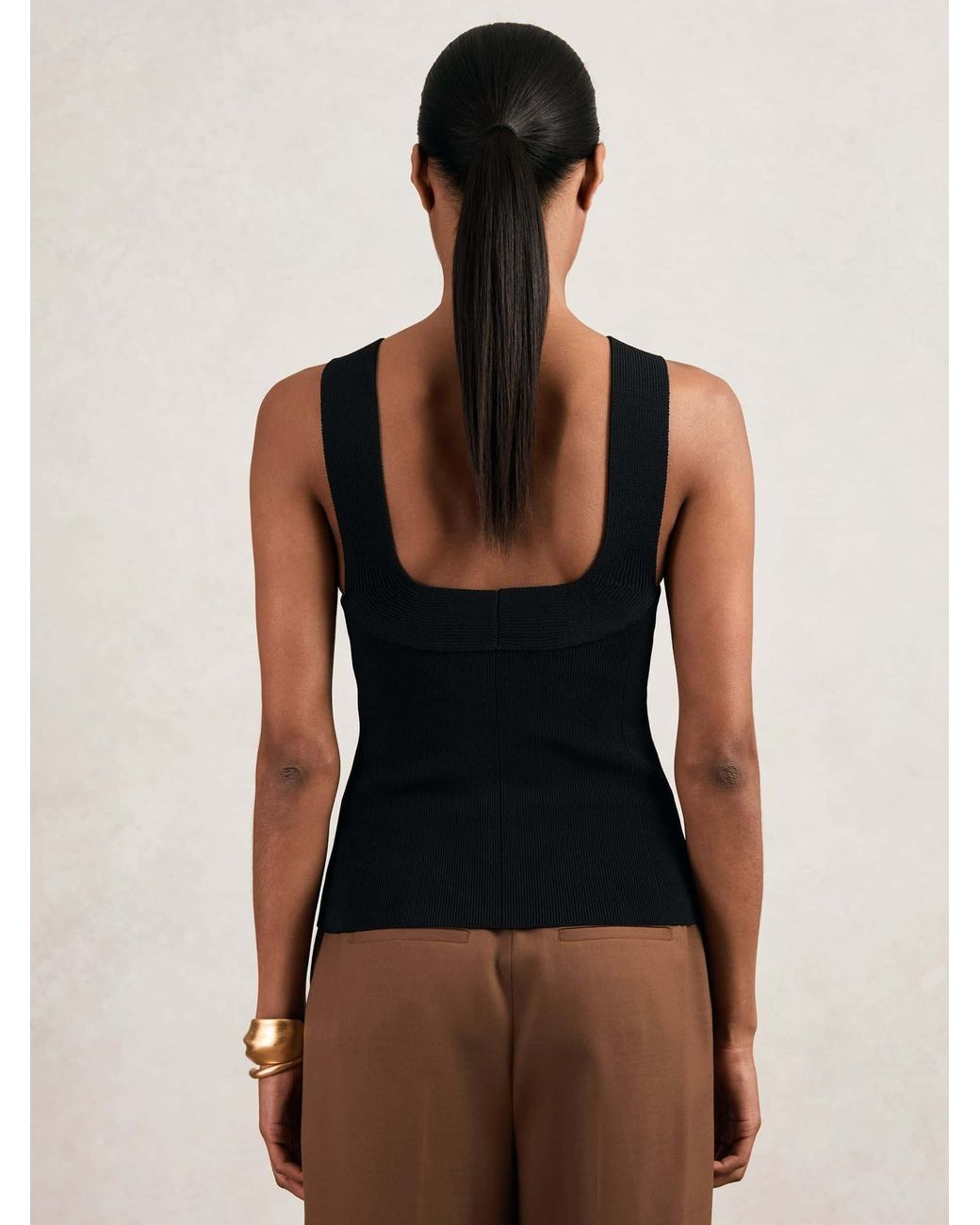 Reiss Black Low-Back Rib-Knit Vest