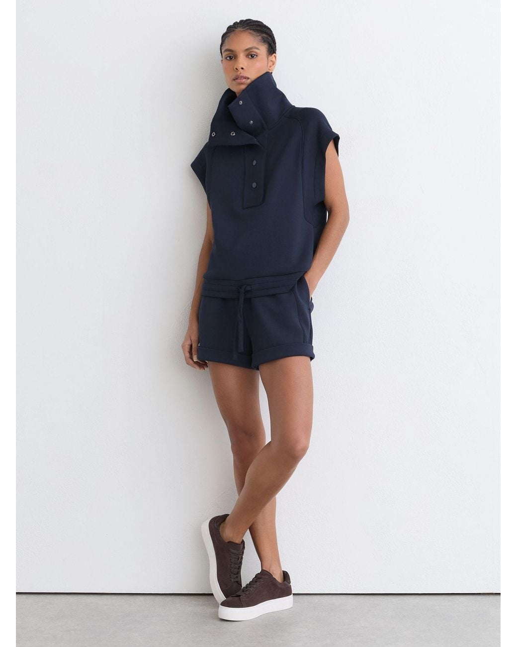Reiss Blue Premium Interlock Sleeveless Collared Top