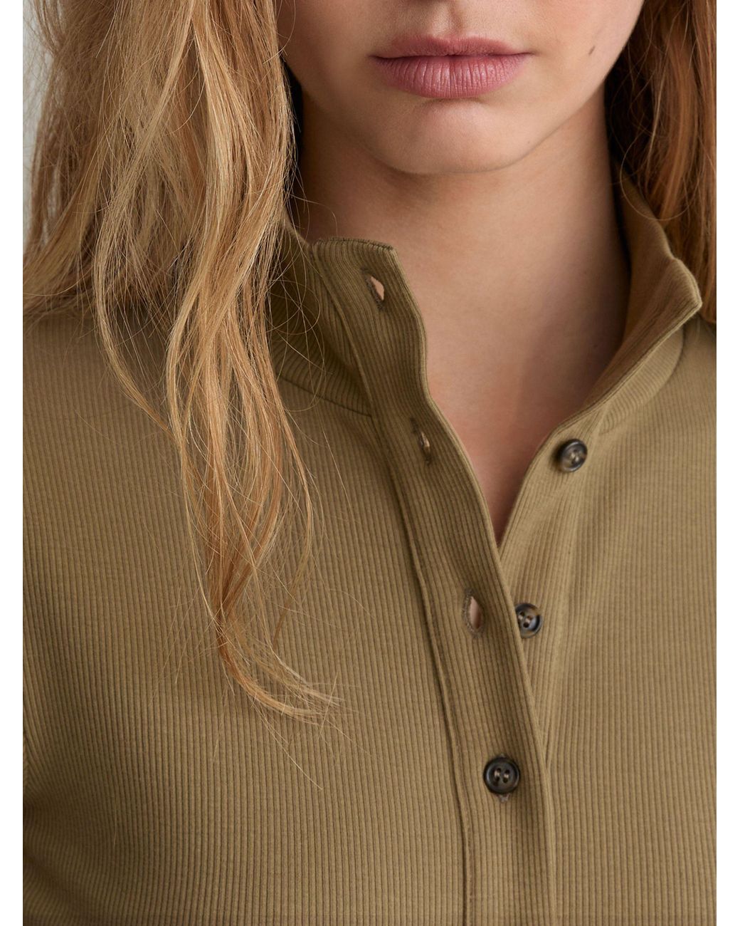 Reiss Blue Ida - Khaki Green Cotton-stretch Funnel-neck Top, Xl (us 16-18)