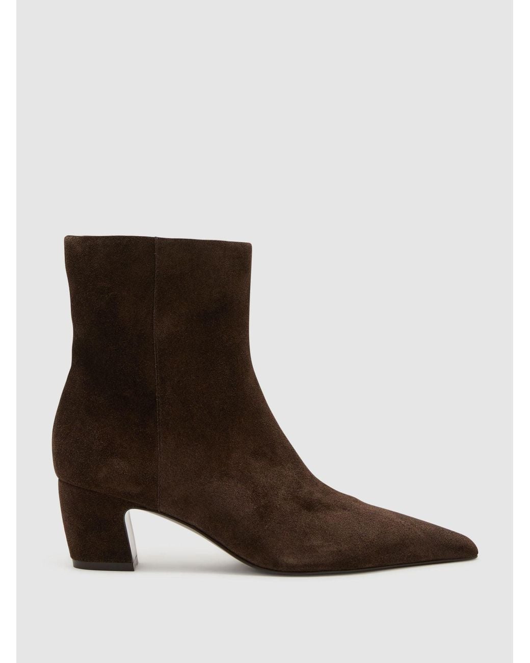 Reiss Brown Leather Pointed-Toe Low-Heel Ankle Boots