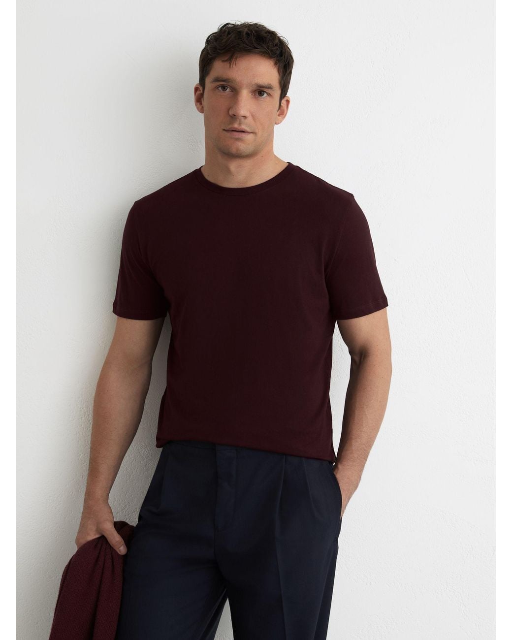 Reiss Bless - Bordeaux Bless Marl Cotton-blend Tailored-fit T-shirt, L for men