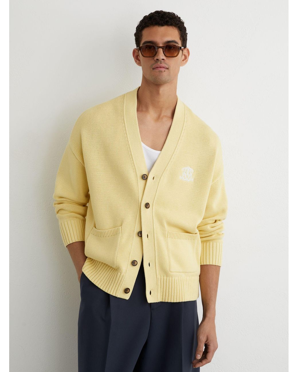 Reiss Natural Monogram-Embroidered Relaxed Cardigan for men