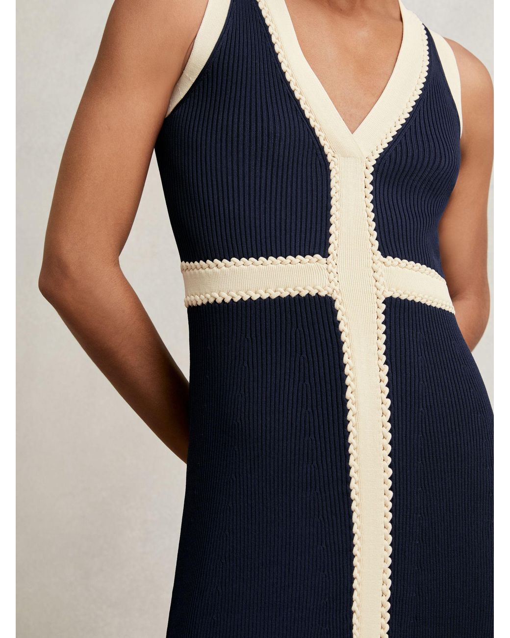 Reiss Blue Craft-Stitch Knitted Midi Dress