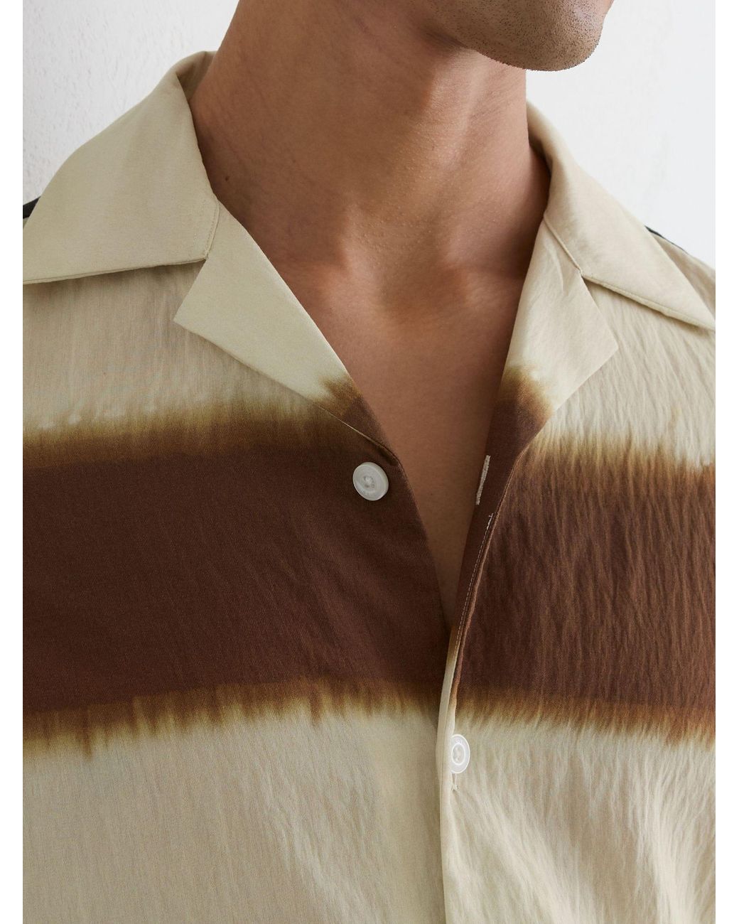 Reiss White Block-Stripe Cuban-Collar Shirt for men