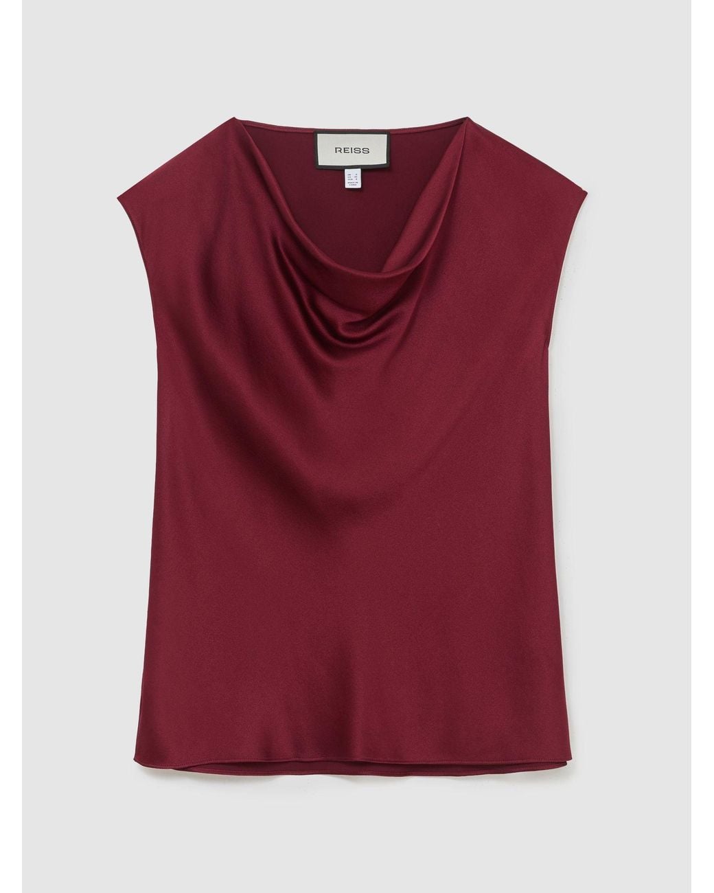 Reiss Red Silk Cowl-Neck Sleeveless Top