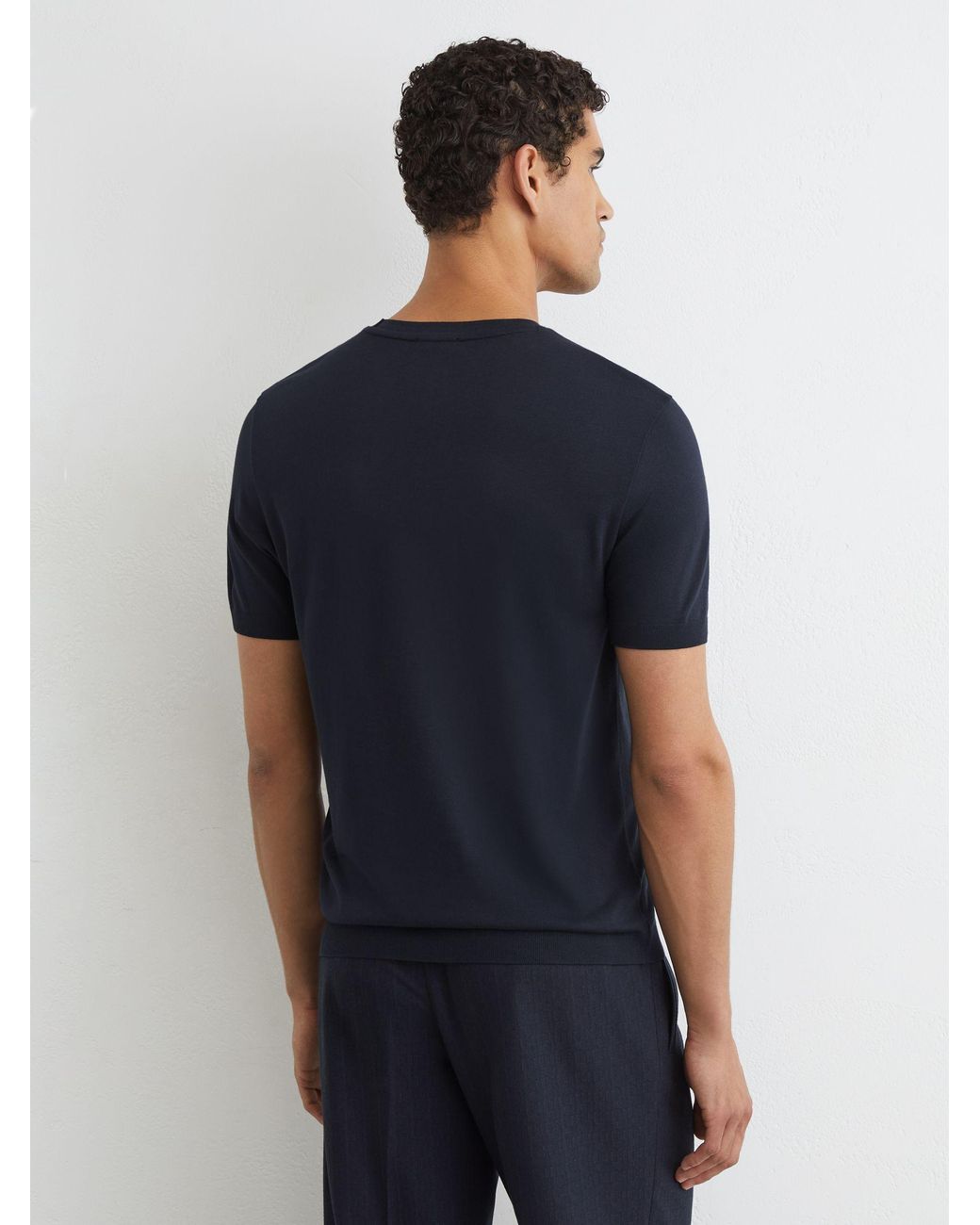 Reiss Blue Cotton- Crew-Neck Modern-Fit T-Shirt for men