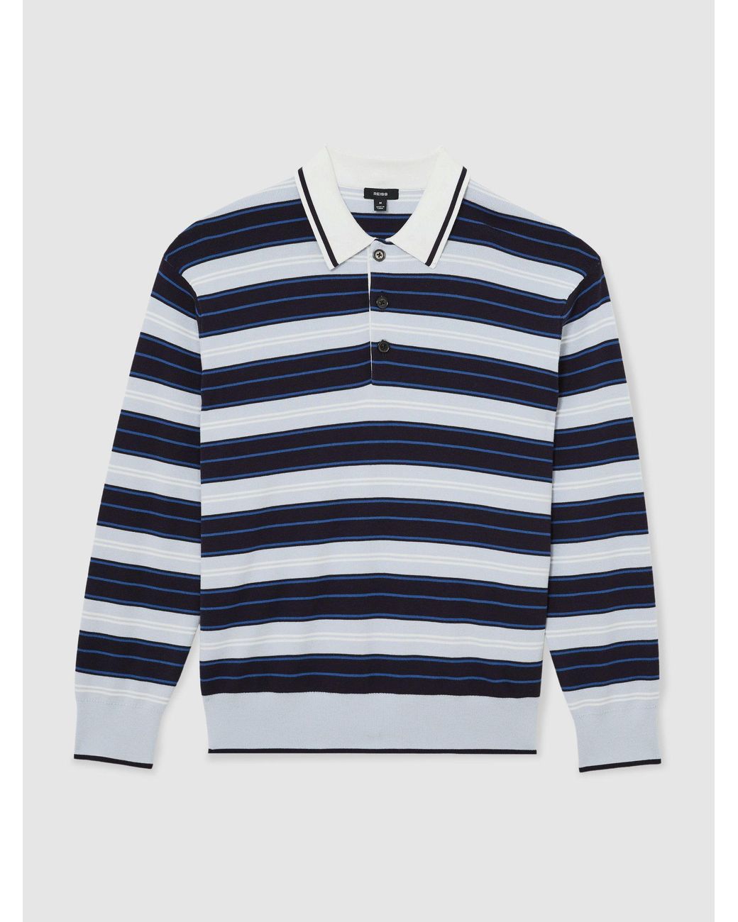Reiss Blue Rugby-Stripe Half-Button Jumper for men
