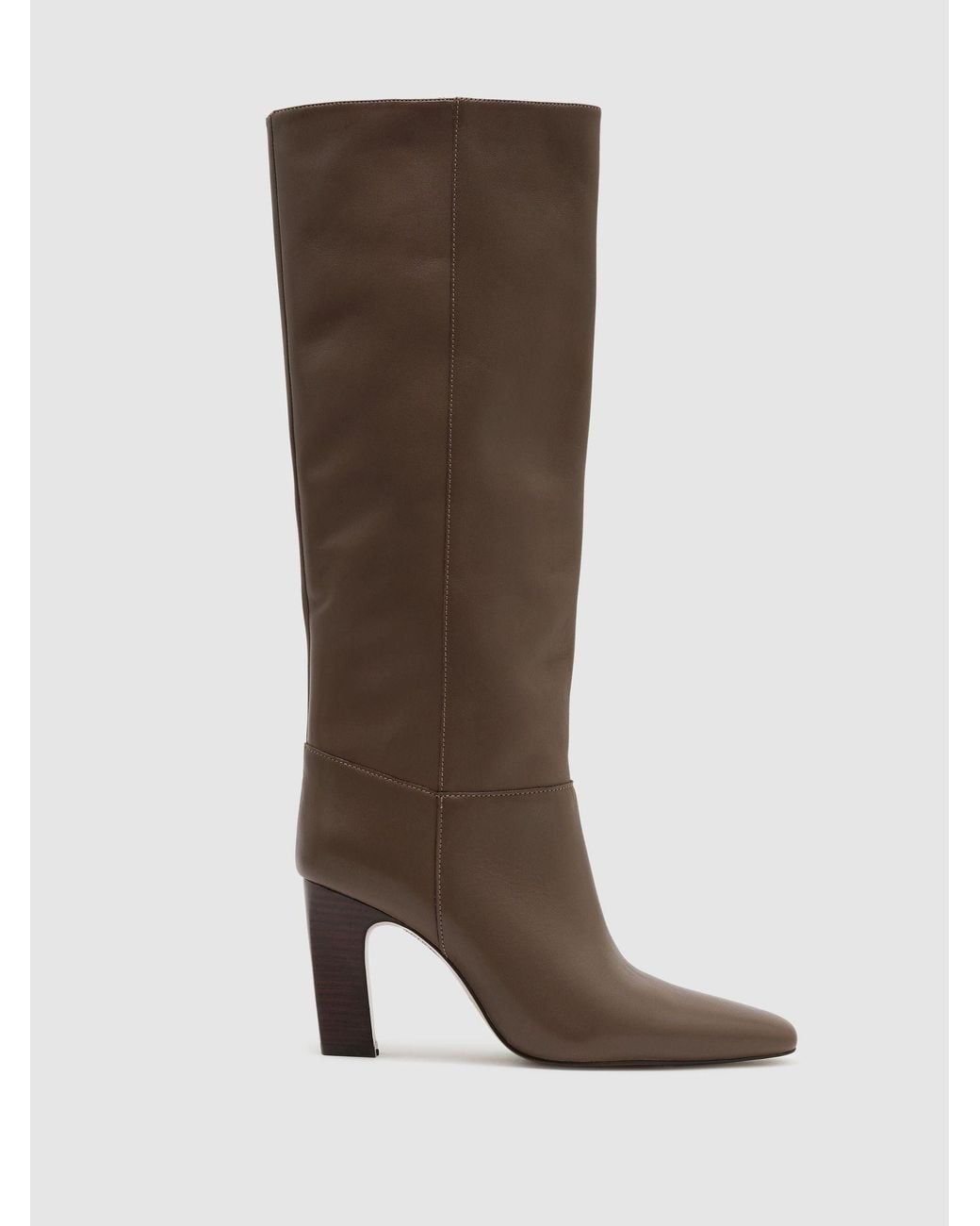 Reiss Natural Leather Block-Heel Knee-High Boots